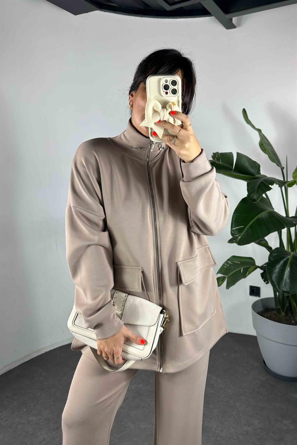 Modal Kumaş Cepli İkili Kadın Takım Somon