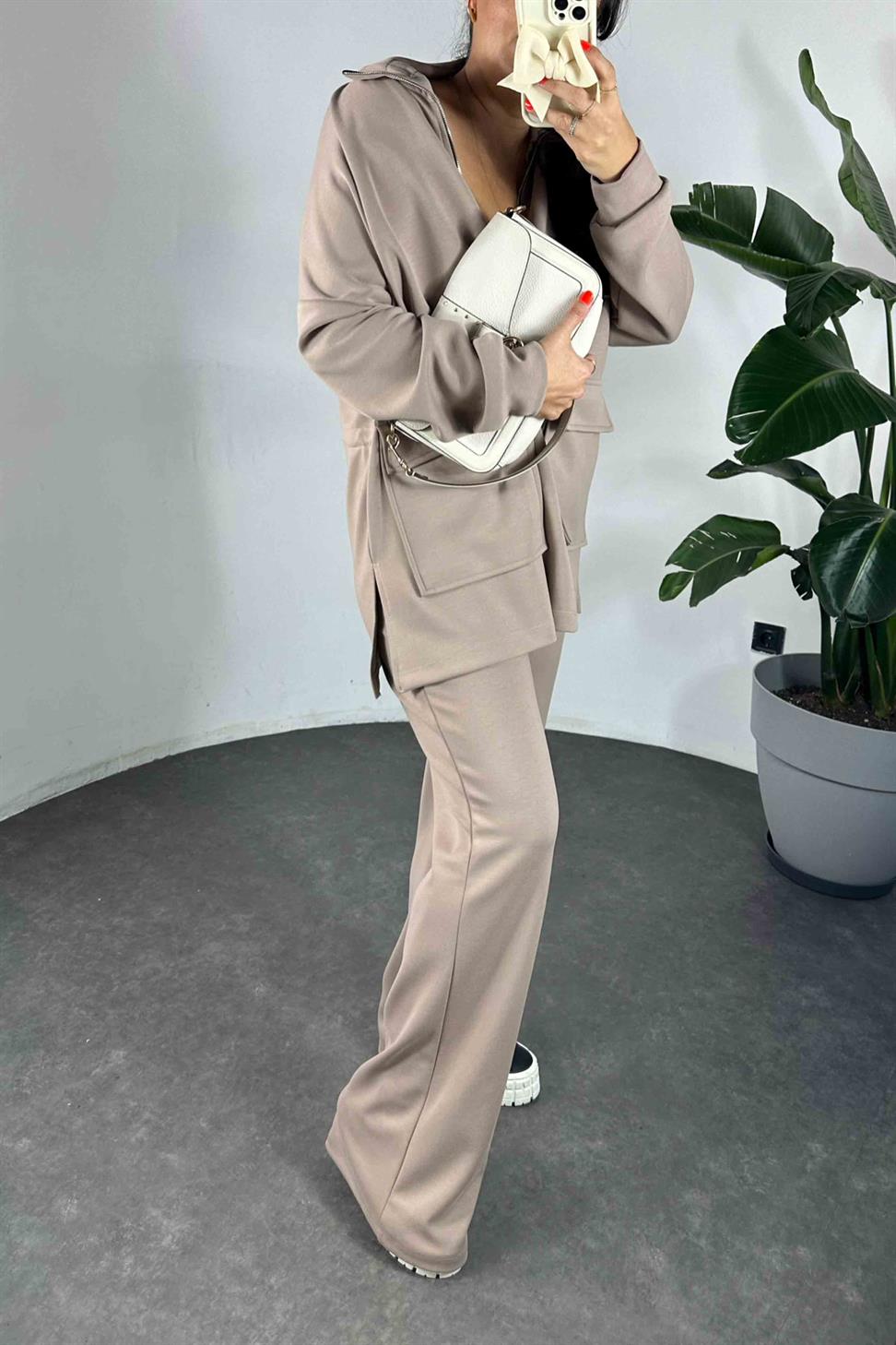 Modal Kumaş Cepli İkili Kadın Takım Somon