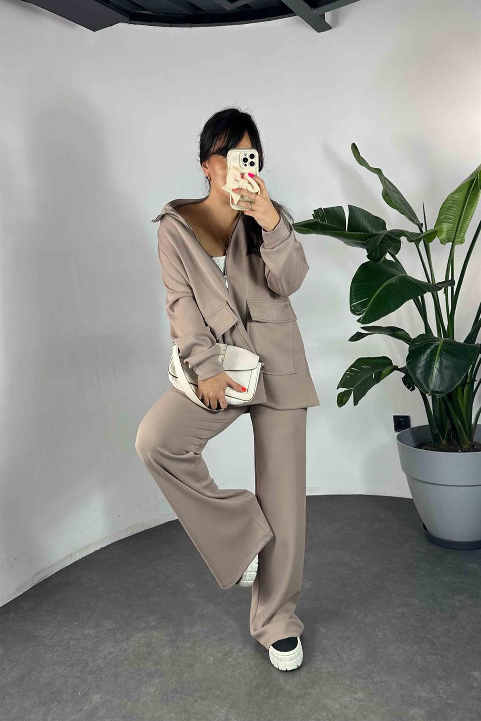 Modal Kumaş Cepli İkili Kadın Takım Somon