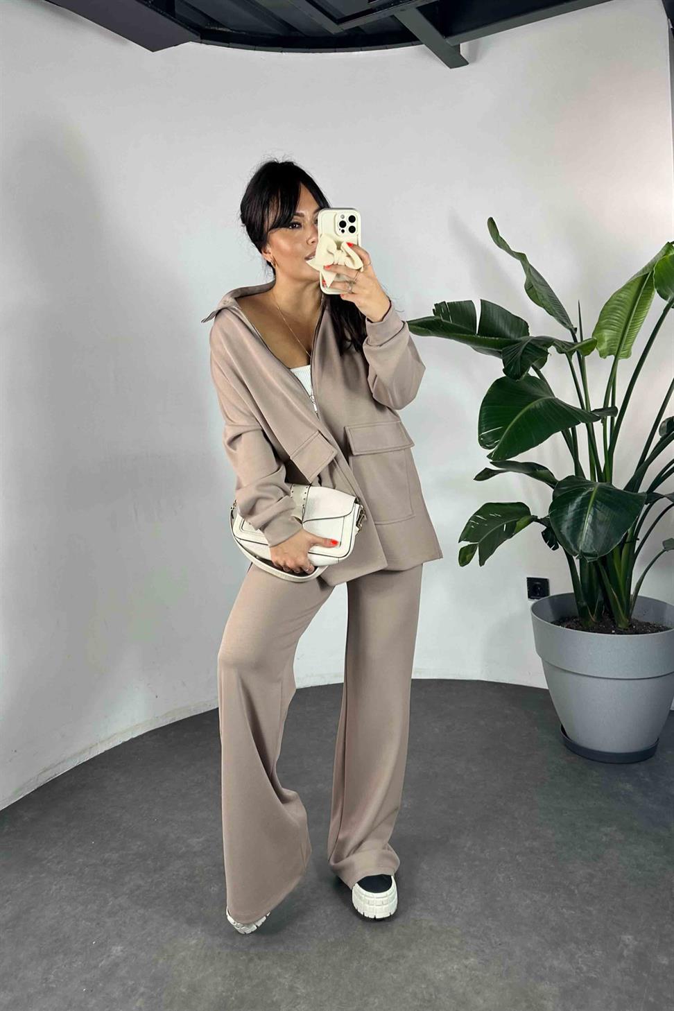 Modal Kumaş Cepli İkili Kadın Takım Somon