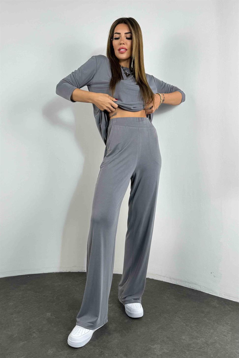 Modal Kumaş İkili Kadın Takım Gri