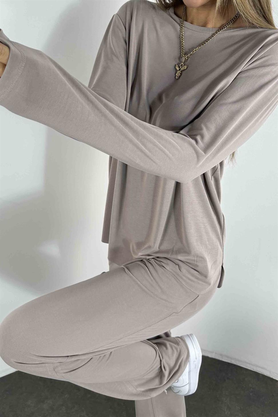 Modal Kumaş İkili Kadın Takım Vizon