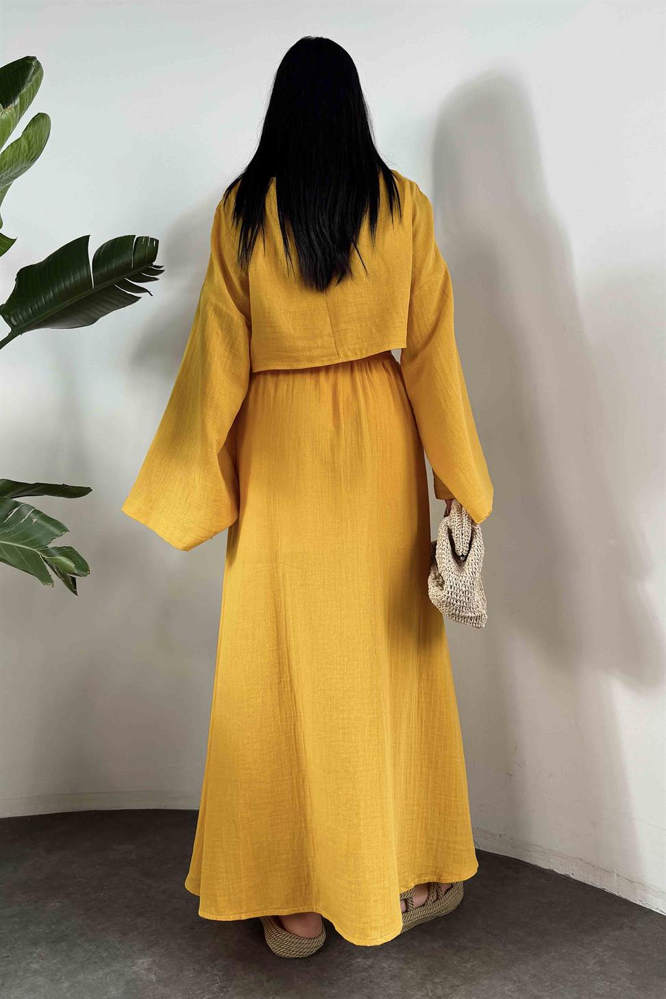 Müslin Kumaş İkili Kadın Takım Hardal