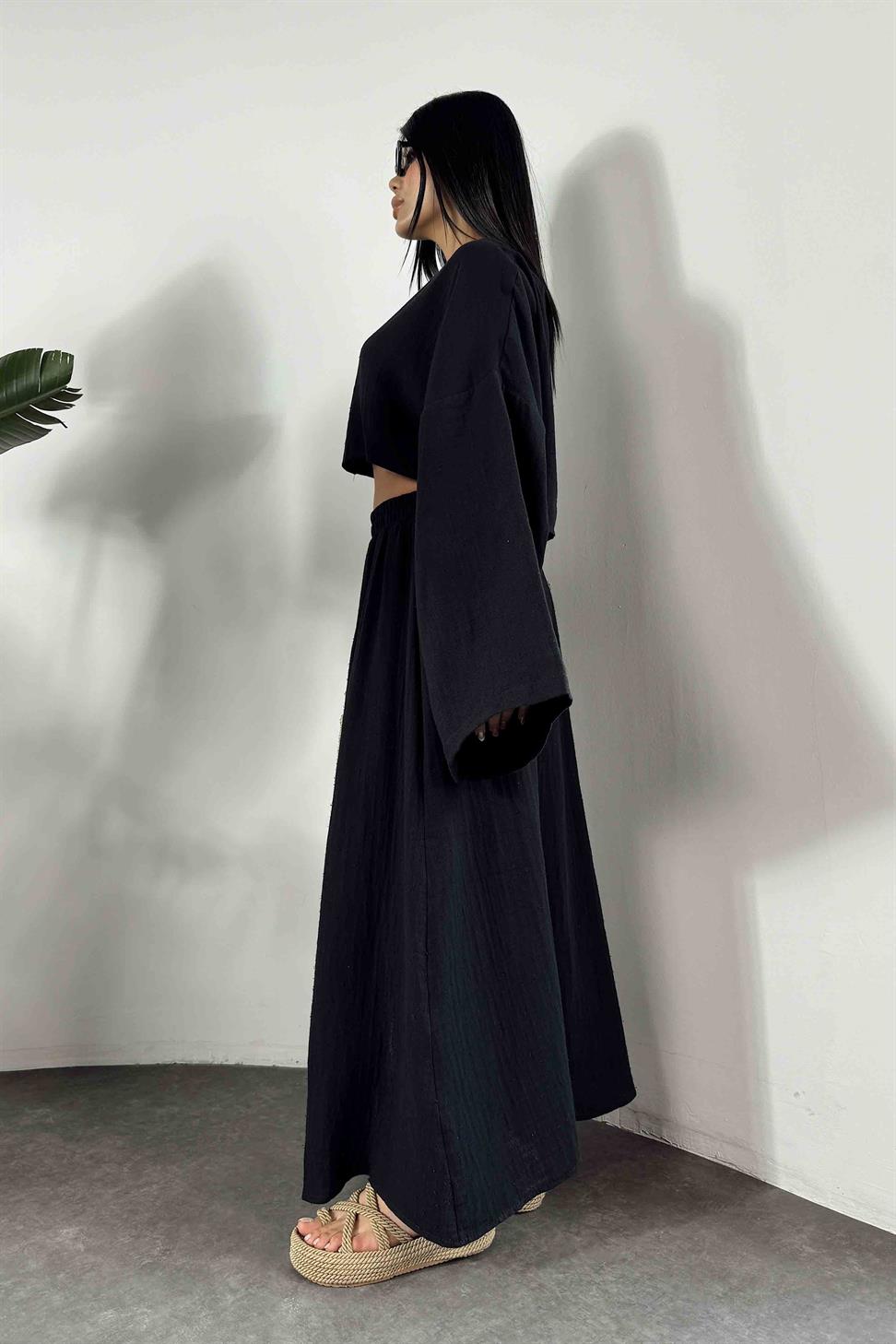 Müslin Kumaş İkili Kadın Takım Siyah