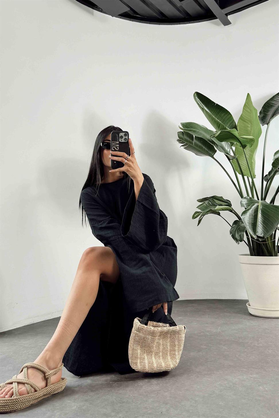 Müslin Kumaş İkili Kadın Takım Siyah