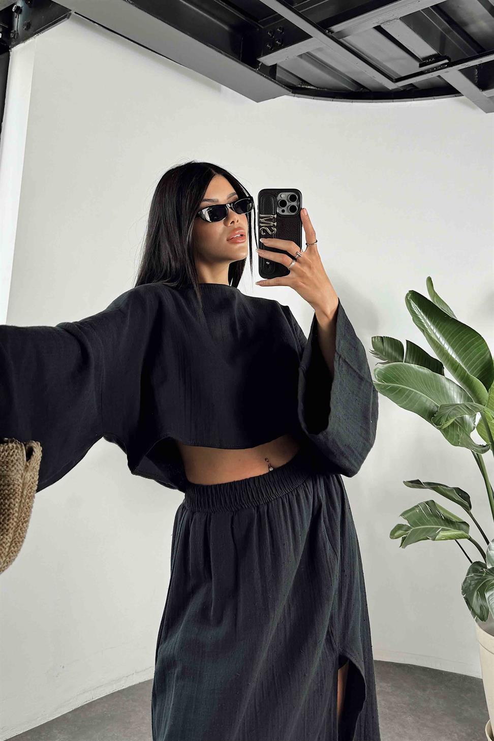 Müslin Kumaş İkili Kadın Takım Siyah