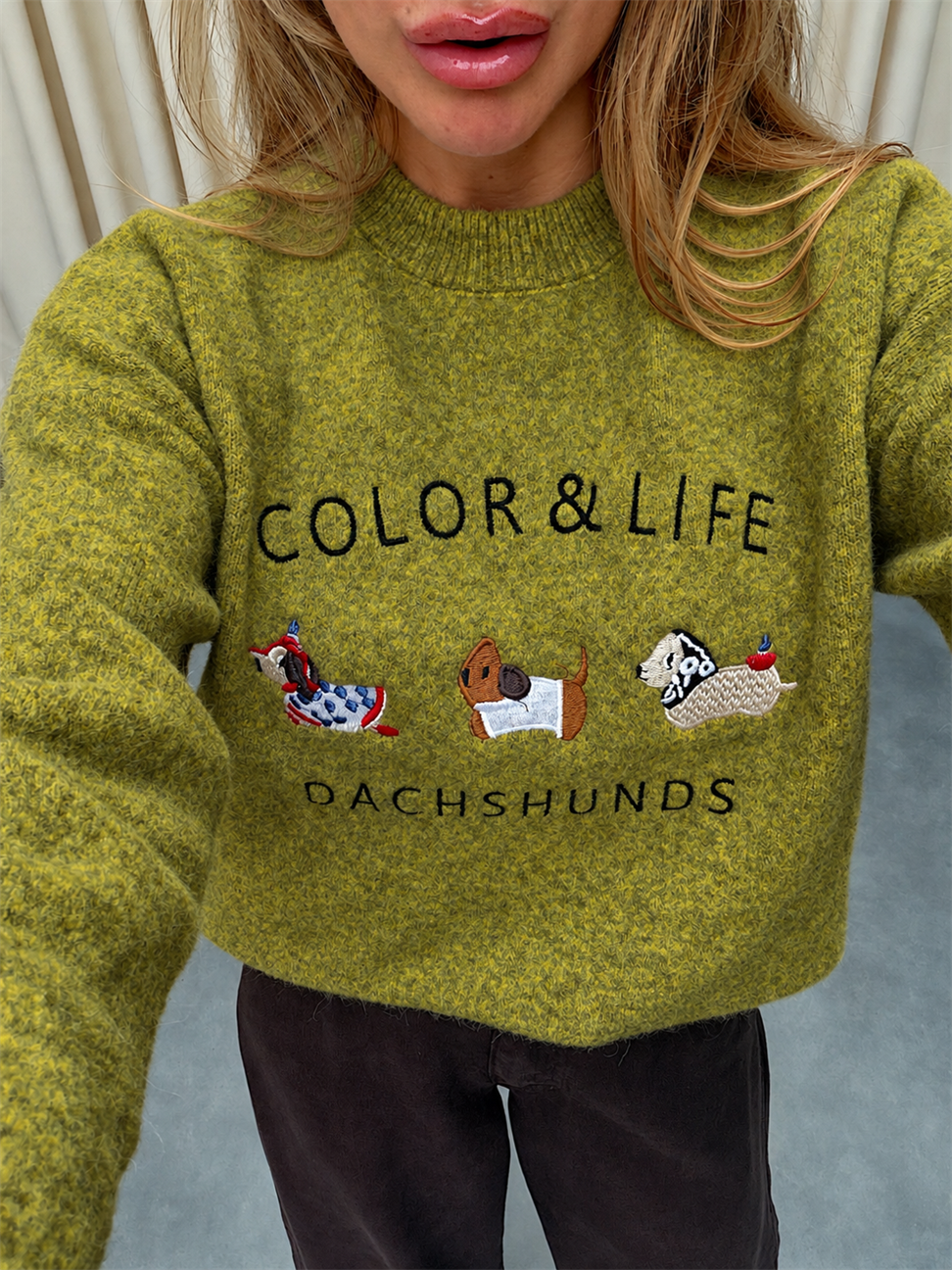 Nakış İşleme Figürlü Colours Life Yumoş Triko Yağ Yeşili