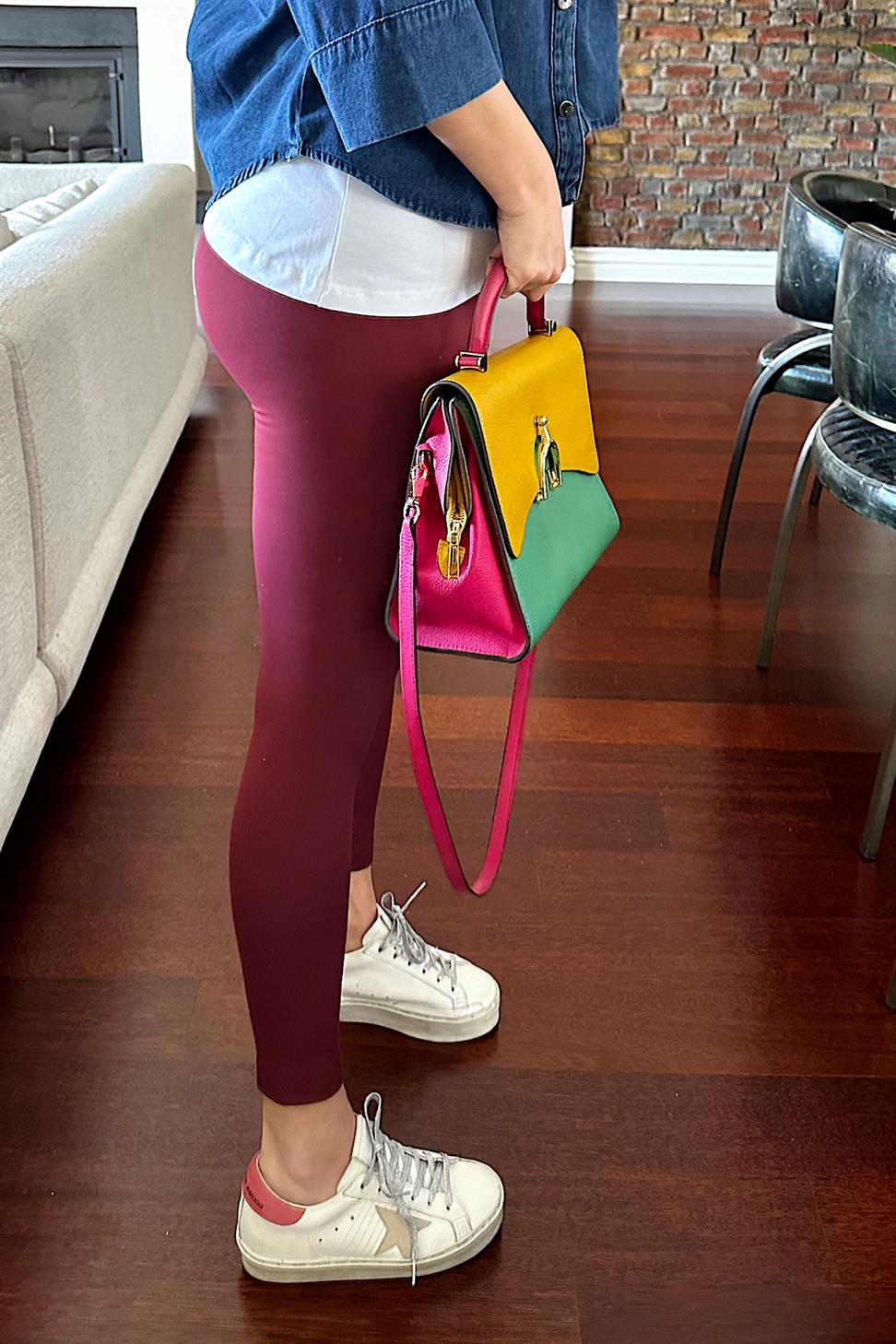 Naturel Modal Kumaş Esnek Yüksek Bel Tayt Bordo