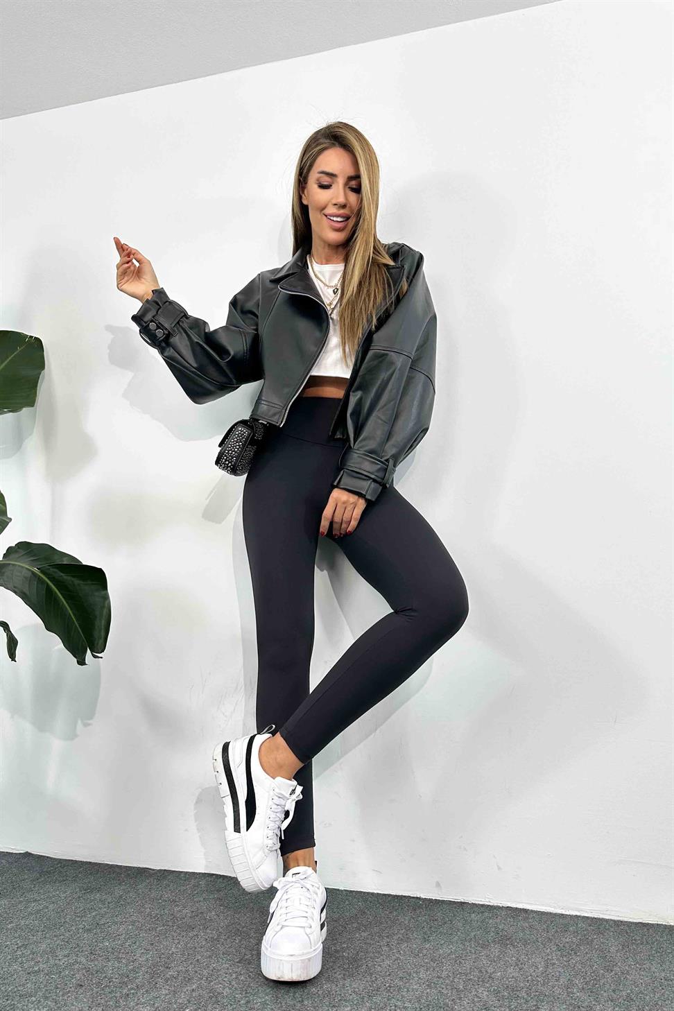 Naturel Modal Kumaş Esnek Yüksek Bel Tayt Siyah