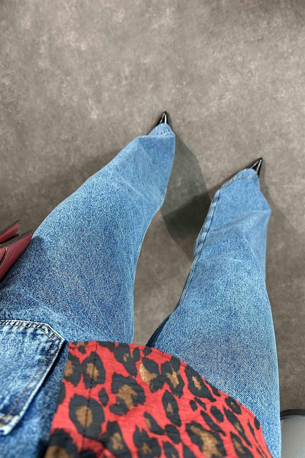 Ön Cepli Kar Yıkama Yüksek Bel Jean Mavi