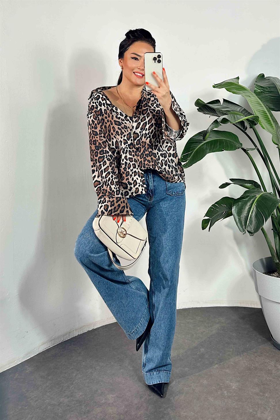 Ön Cepli Kar Yıkama Yüksek Bel Jean Mavi