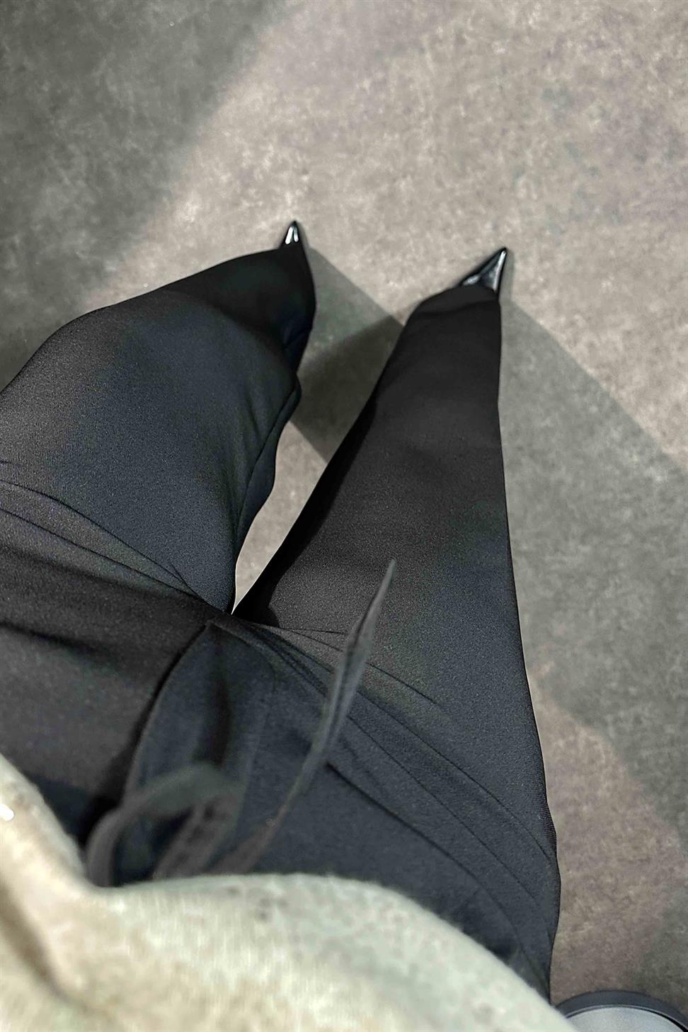 Orijinal Model Beli İp Bağlamalı Palazzo Pantolon Siyah