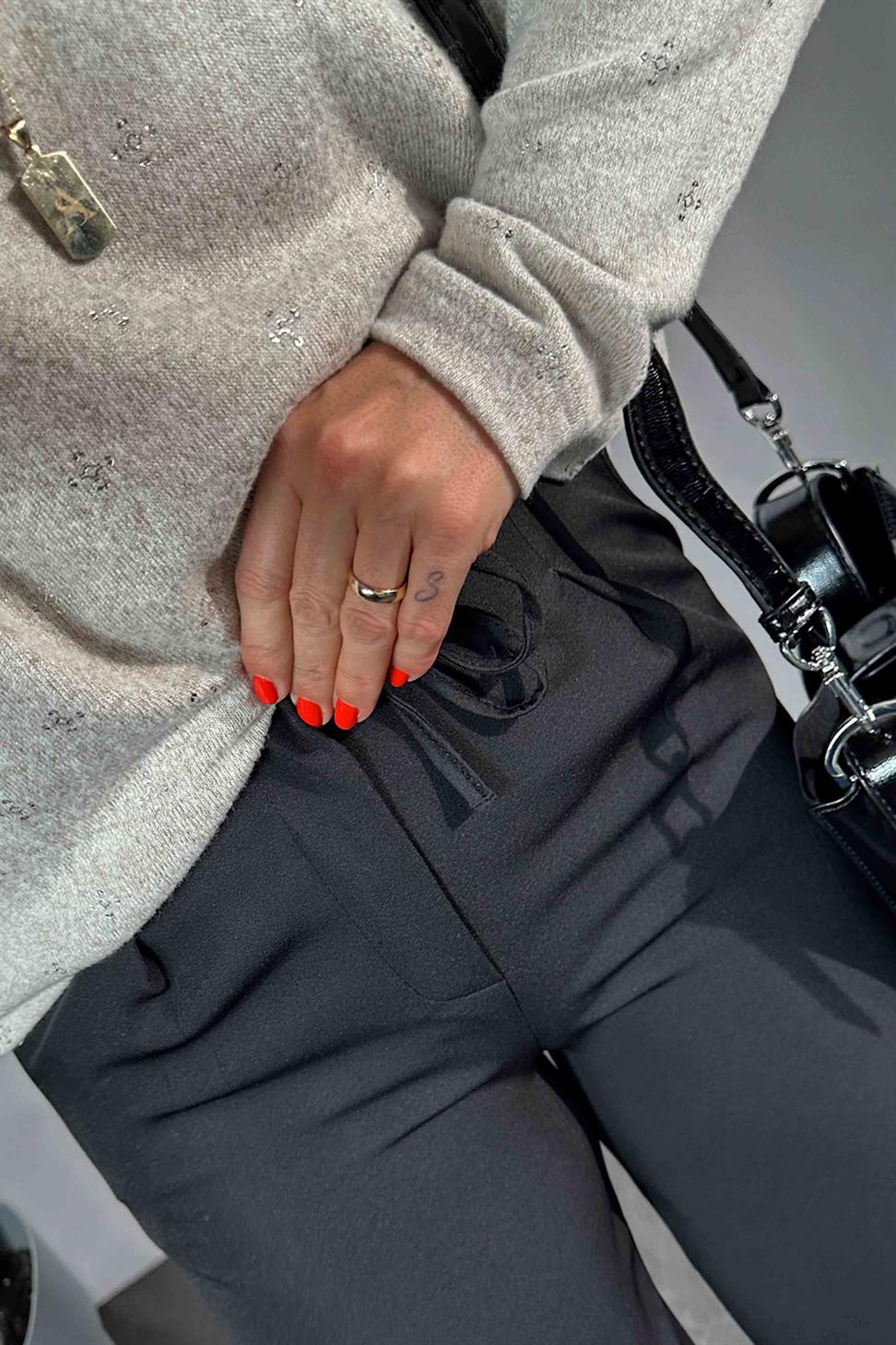 Orijinal Model Beli İp Bağlamalı Palazzo Pantolon Siyah