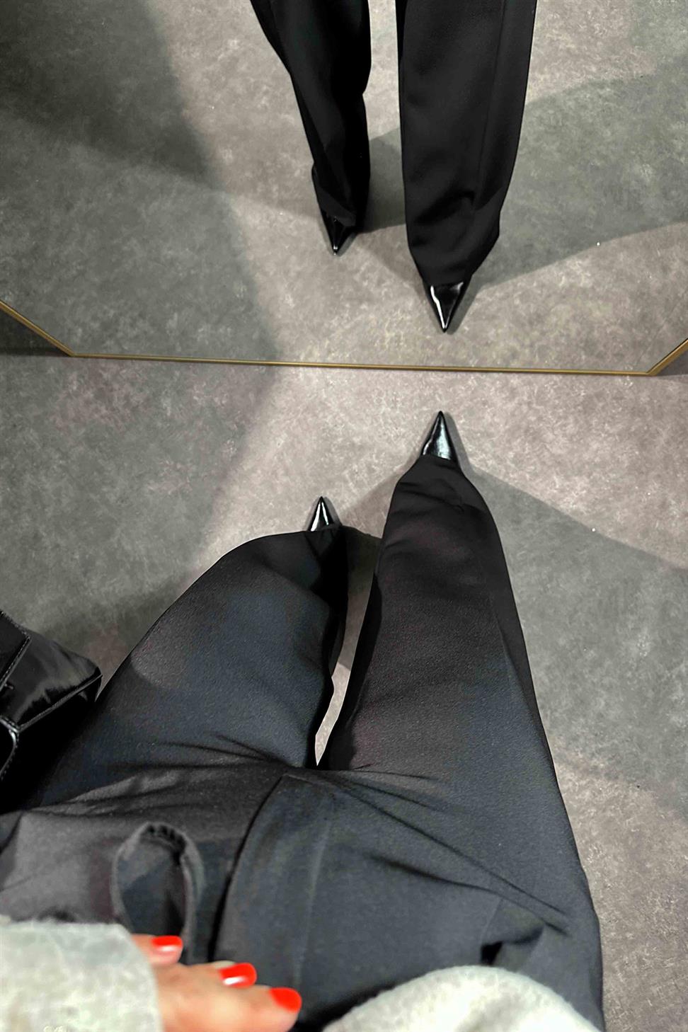 Orijinal Model Beli İp Bağlamalı Palazzo Pantolon Siyah