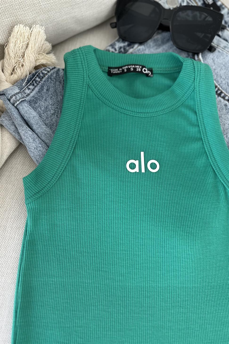Orjinal Marka Halter Yaka Bluz Yeşil