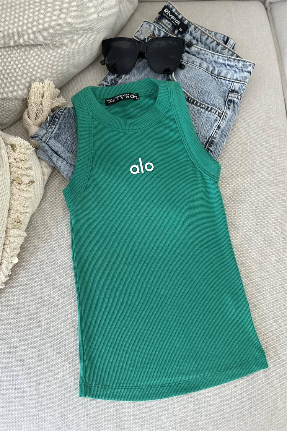 Orjinal Marka Halter Yaka Bluz Yeşil