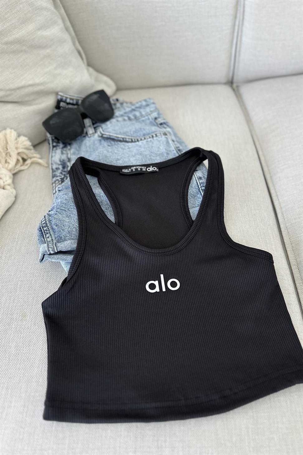 Orjinal Marka Halter Yaka Crop Bluz Siyah