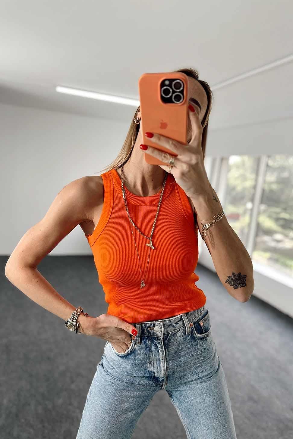 Orjinal Marka Halter Yaka Fitilli Atlet Turuncu