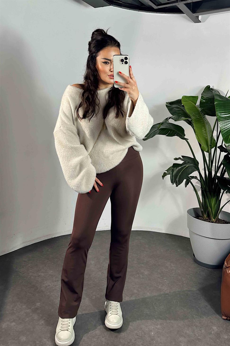 Orjinal Marka İspanyol Paça Tayt Acı Kahve