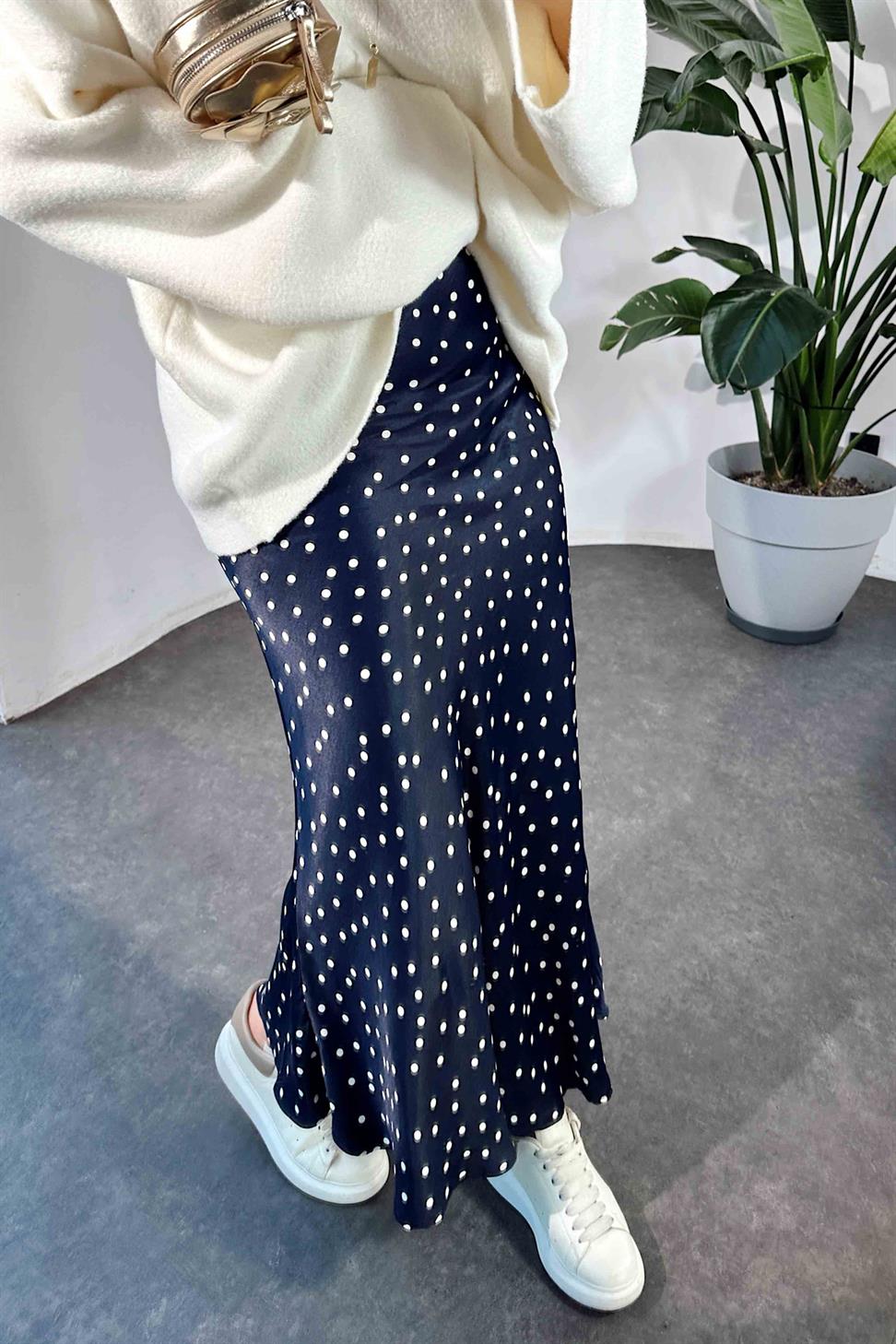 Orjinal Marka Puantiyeli Saten Etek Lacivert