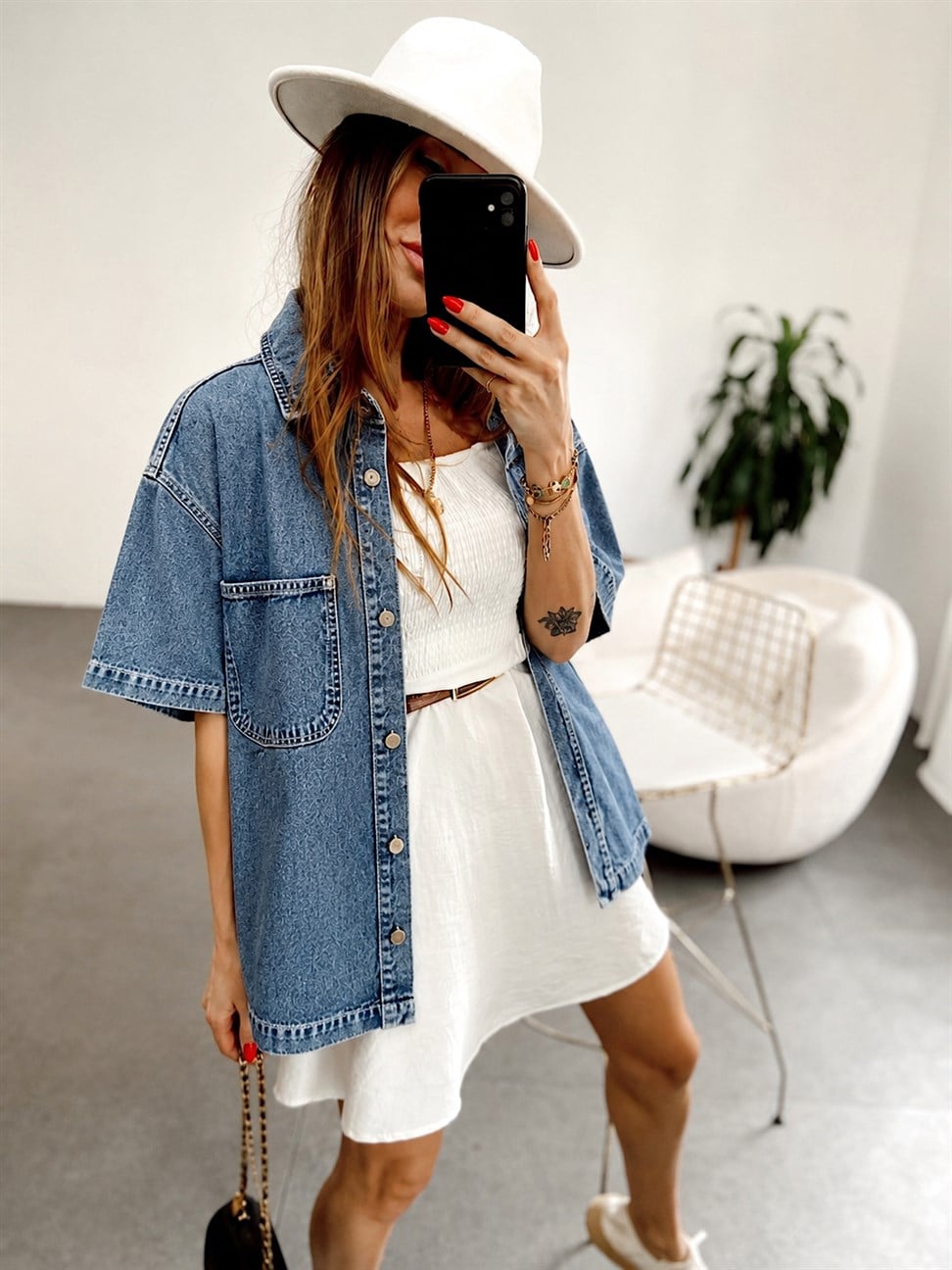 Orjinal Marka Tek Cep Detaylı Denim Yelek Mavi