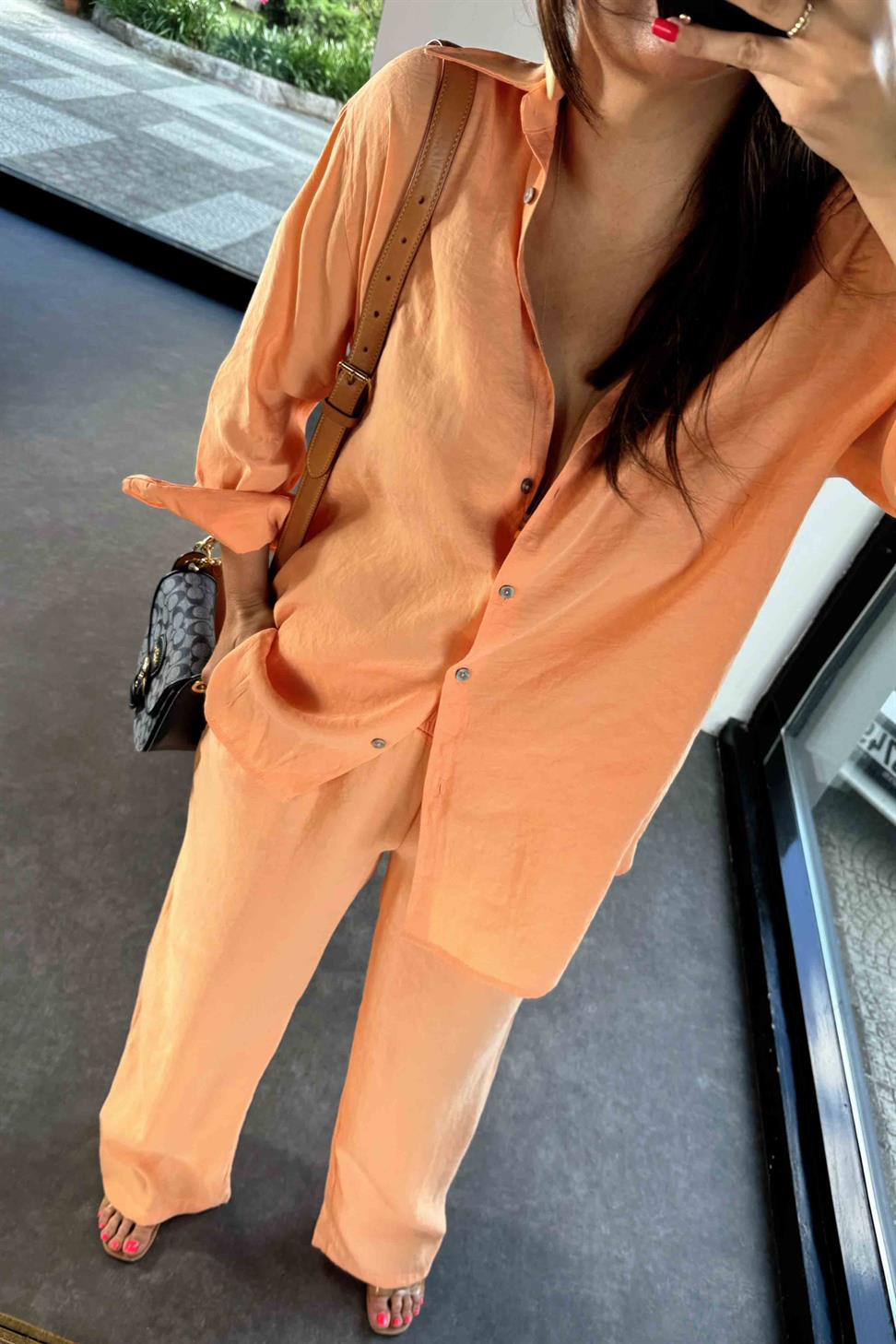 Orjinal Marka Tensel Kumaş İkili Takım Turuncu