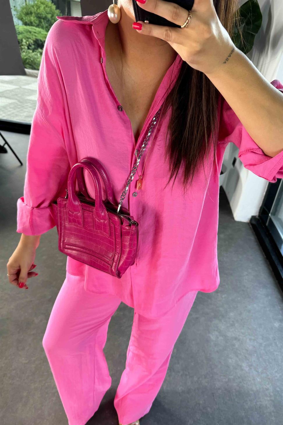 Orjinal Marka Tensel Kumaş İkili Takım Pembe