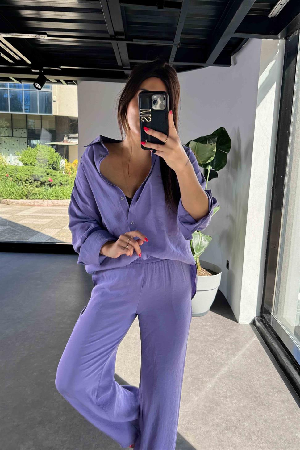 Orjinal Marka Tensel Kumaş İkili Takım Mor