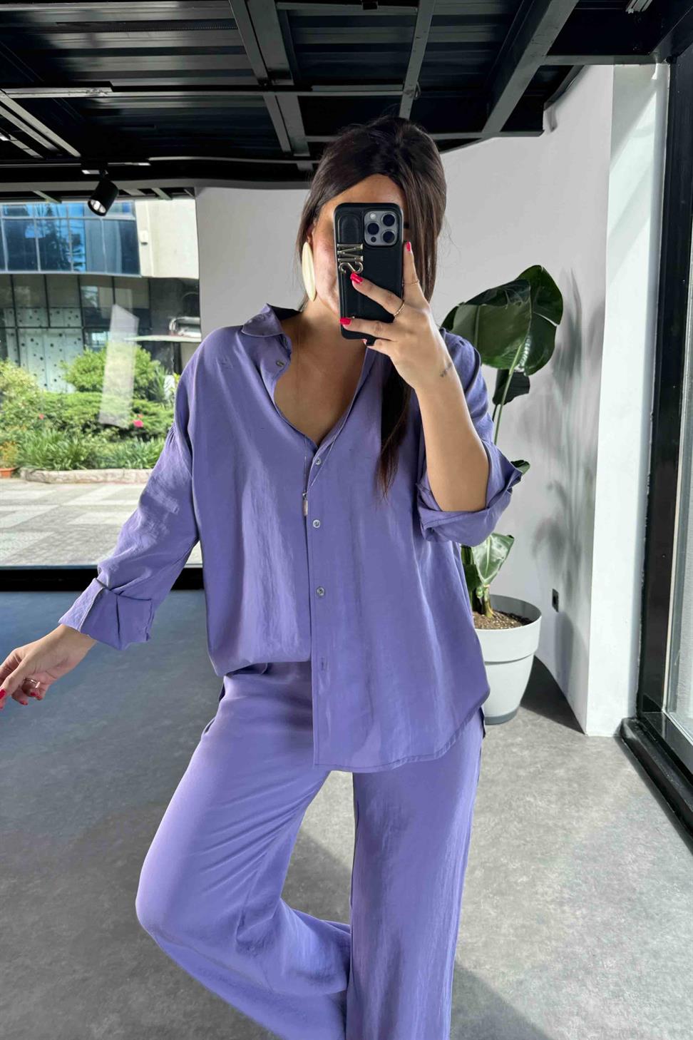 Orjinal Marka Tensel Kumaş İkili Takım Mor