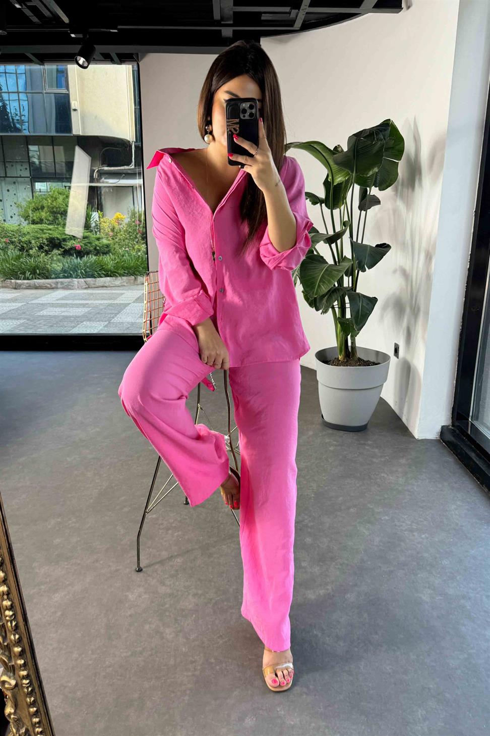 Orjinal Marka Tensel Kumaş İkili Takım Pembe