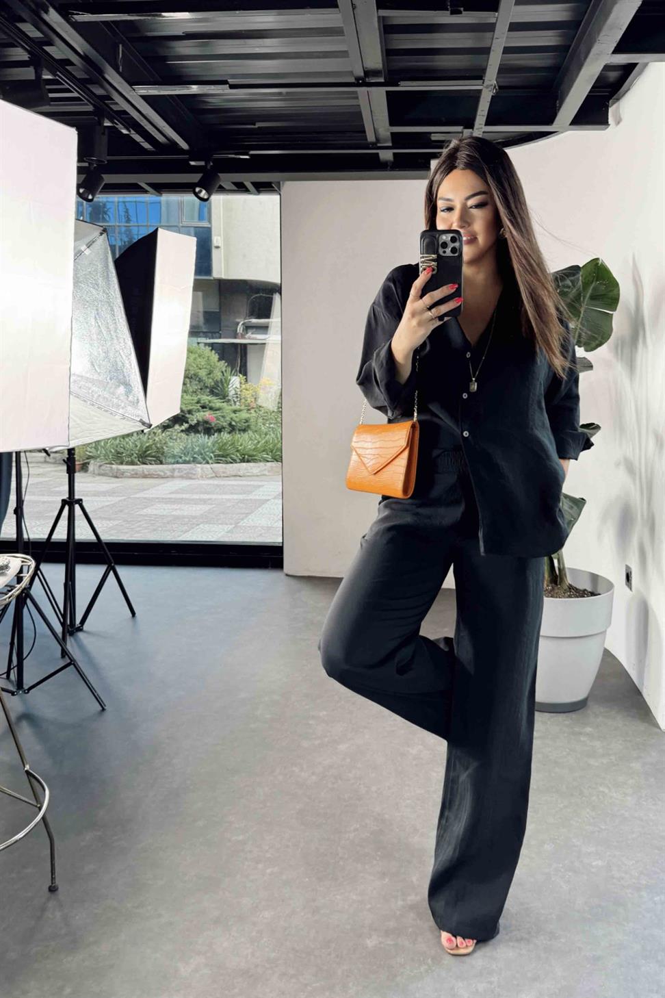 Orjinal Marka Tensel Kumaş İkili Takım Siyah