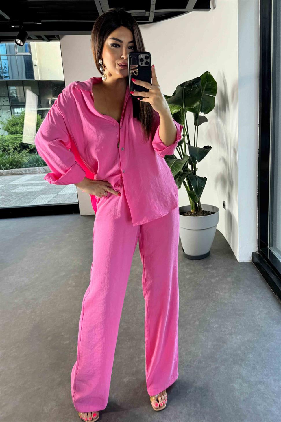 Orjinal Marka Tensel Kumaş İkili Takım Pembe