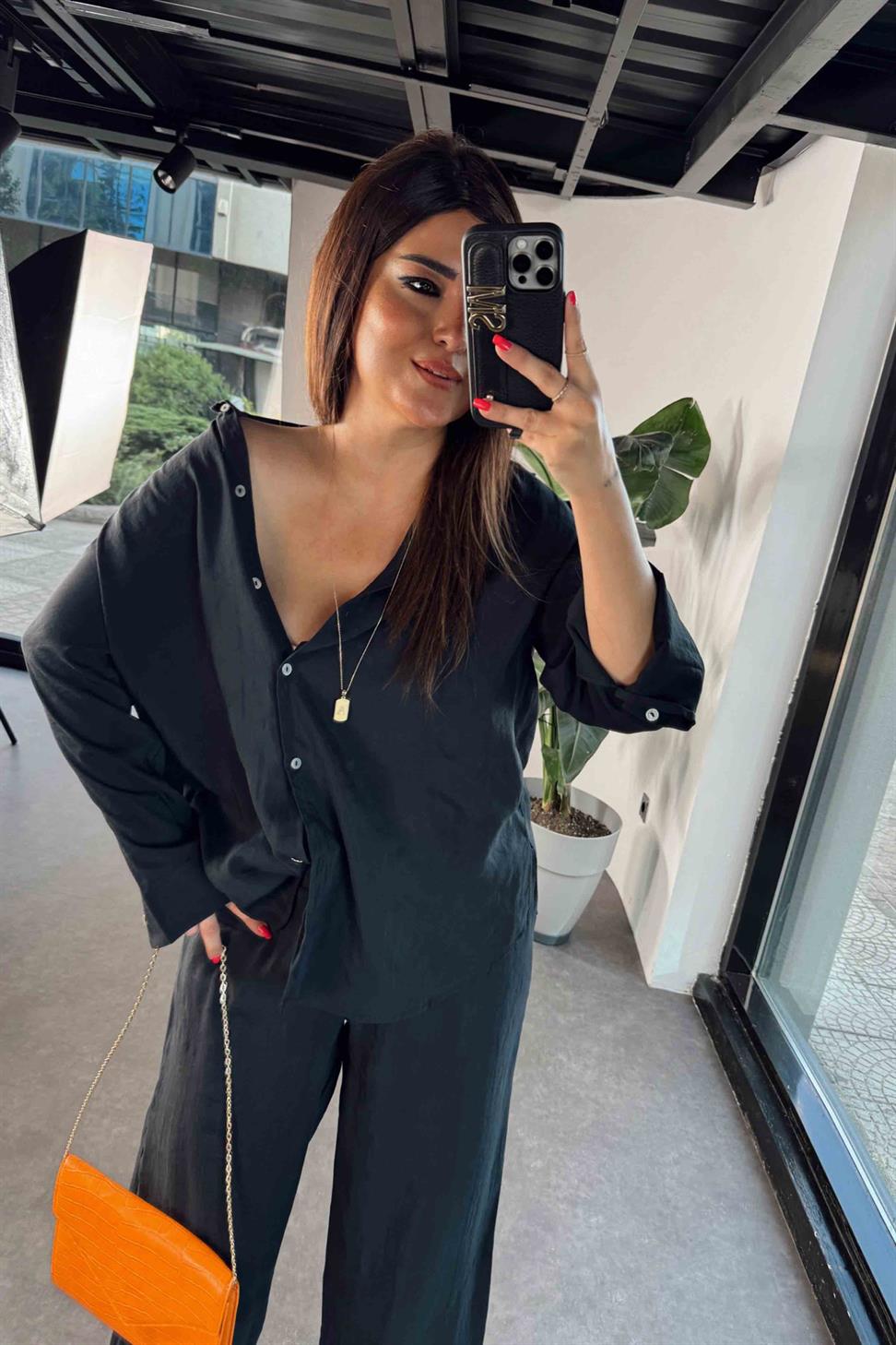 Orjinal Marka Tensel Kumaş İkili Takım Siyah