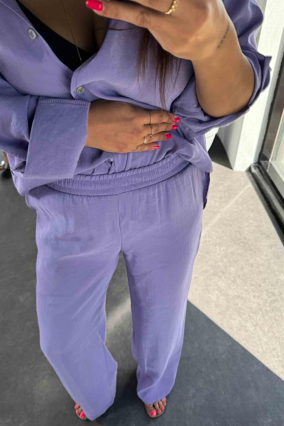 Orjinal Marka Tensel Kumaş İkili Takım Mor