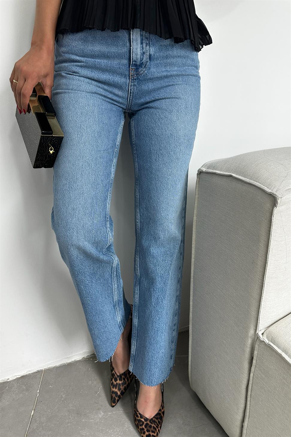 Orjinal Marka Yüksek Bel Boyfriend Jean Pantolon Mavi