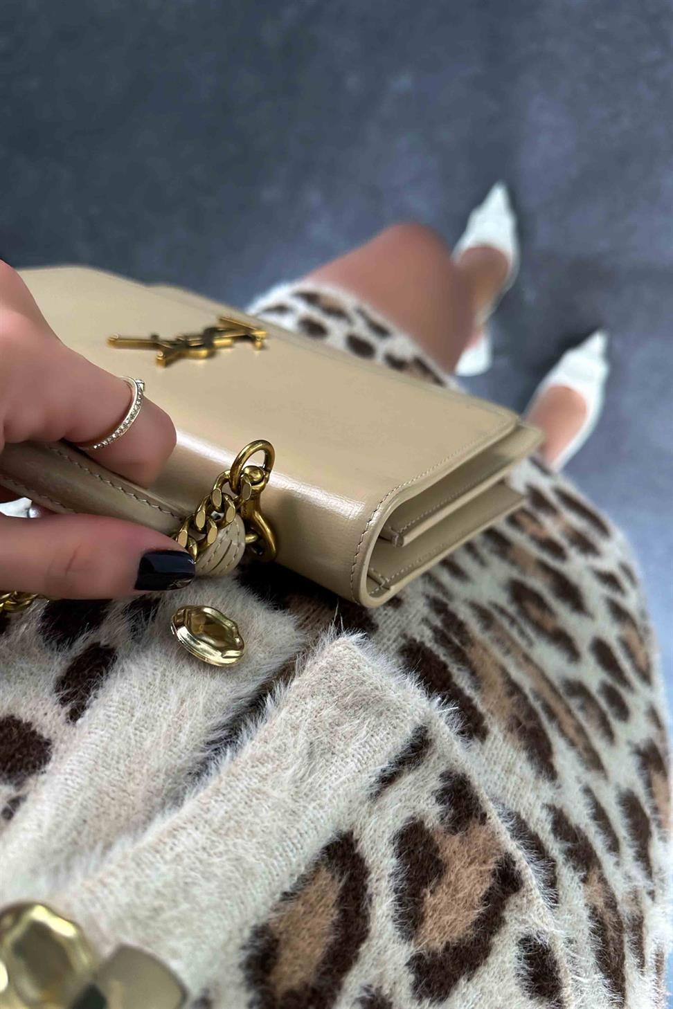 Orjinal Model Likralı Leopar Desen İkili Kadın Takım Bej