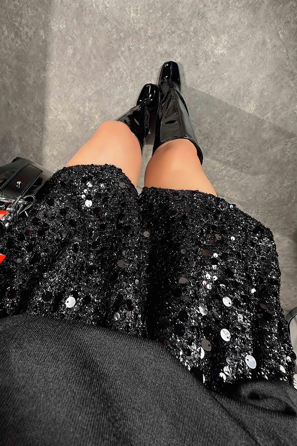 Orjinal Model Pulpayet Astarlı Mini Balon Etek Siyah