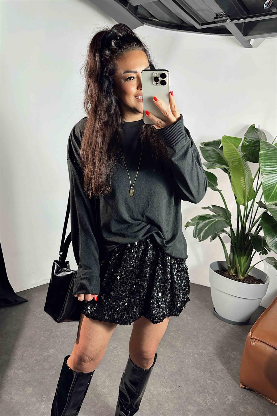 Orjinal Model Pulpayet Astarlı Mini Balon Etek Siyah