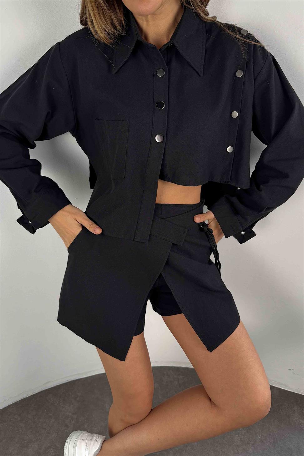 Orjinal Model Silver Düğme Detaylı Takım Siyah