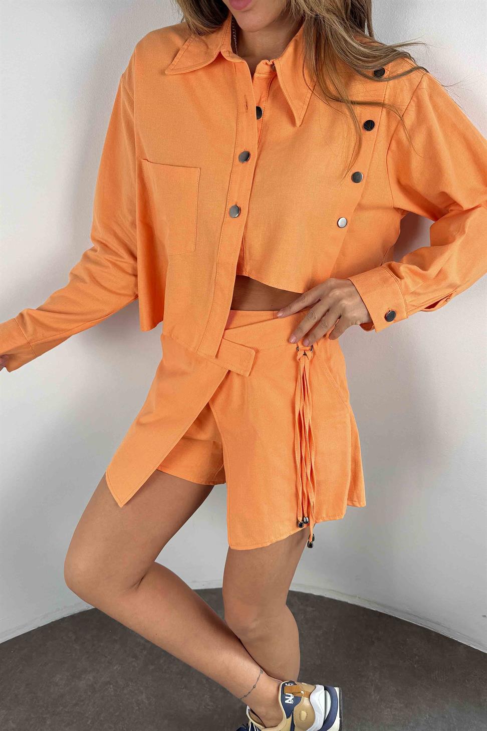 Orjinal Model Silver Düğme Detaylı Takım Turuncu