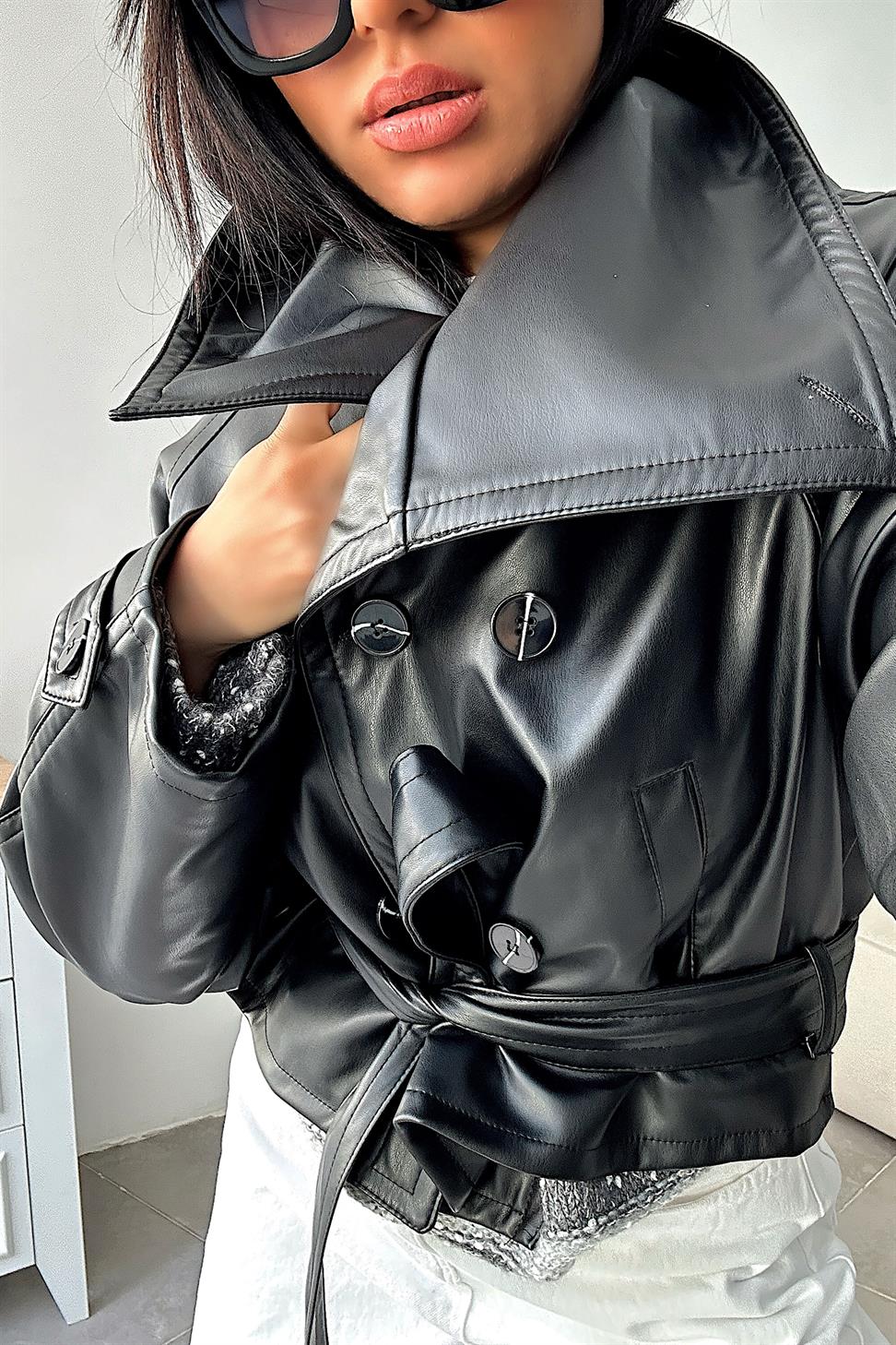 Orjinal Model Vegan Deri Biker Ceket Siyah
