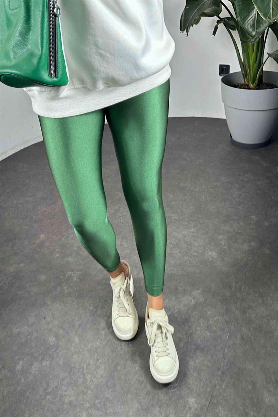 Orjinal Model Yüksek Bel Disco Kadın Tayt Yeşil