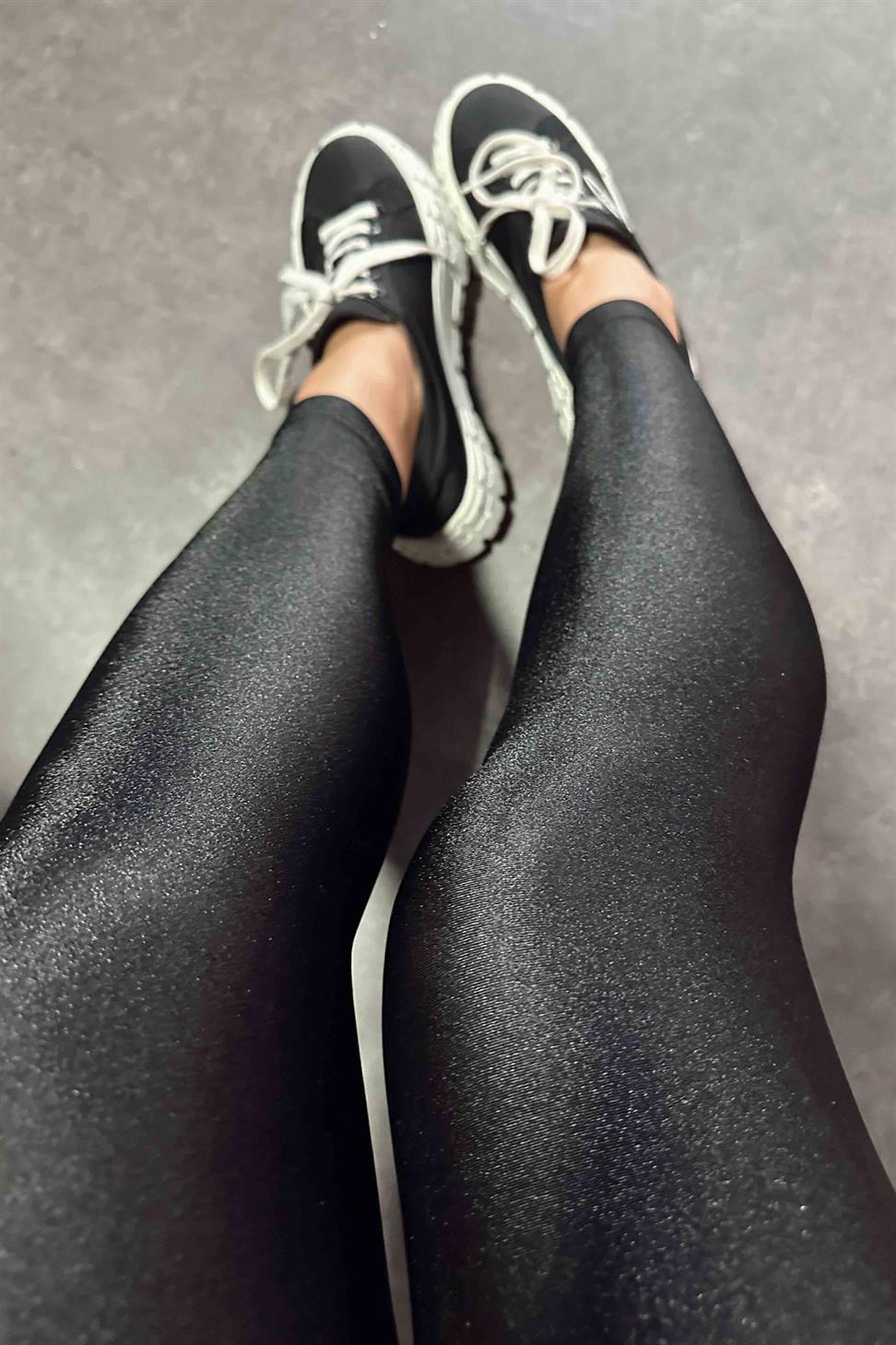 Orjinal Model Yüksek Bel Disco Kadın Tayt Siyah