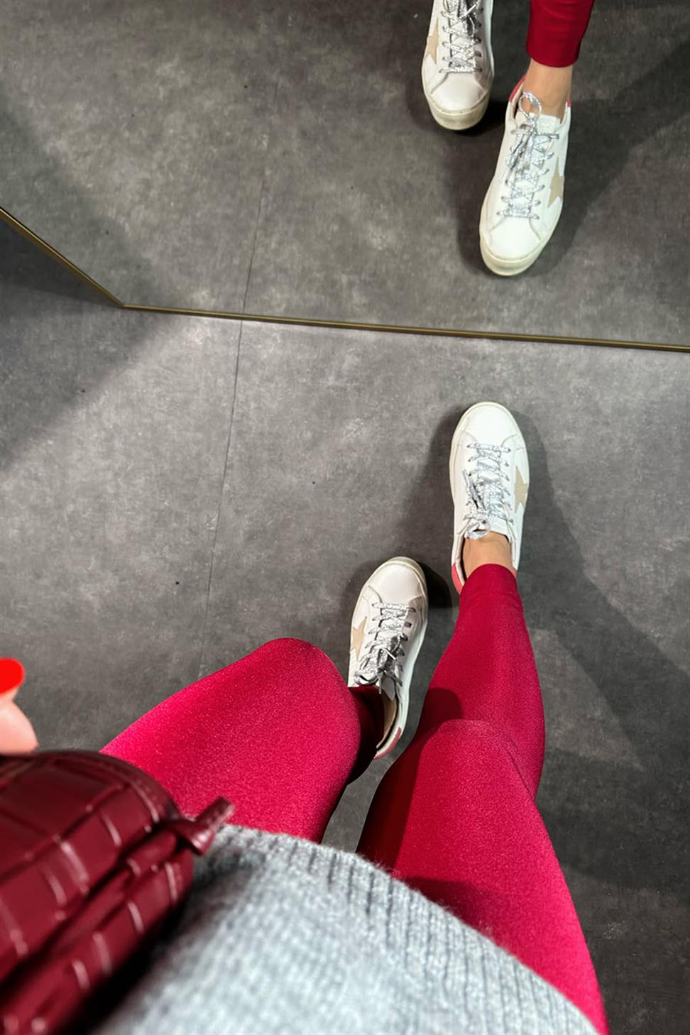 Orjinal Model Yüksek Bel Disco Kadın Tayt Vişne