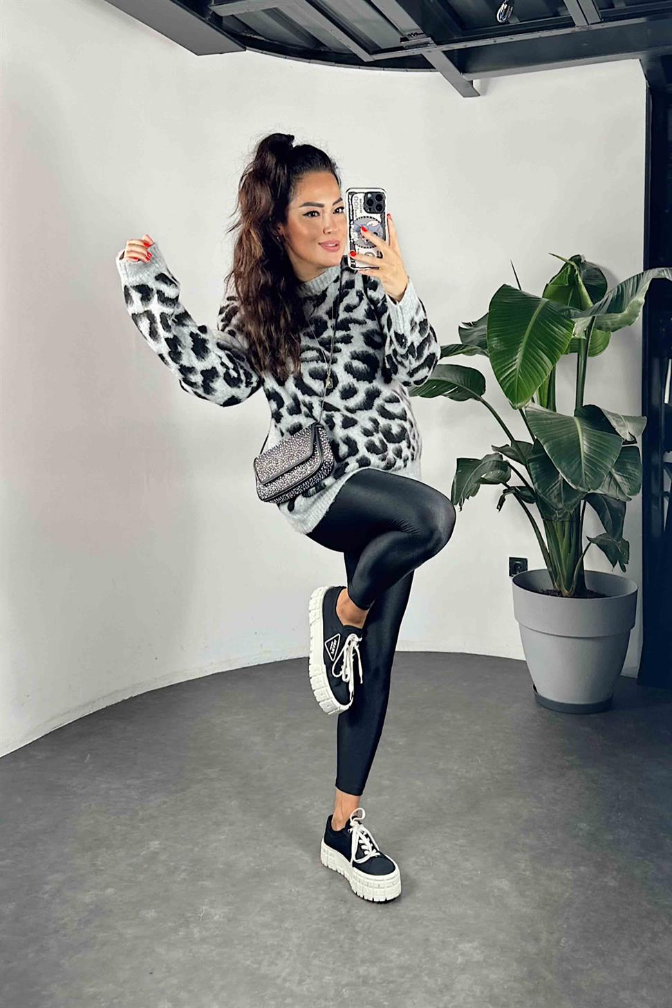 Orjinal Model Yüksek Bel Disco Kadın Tayt Siyah