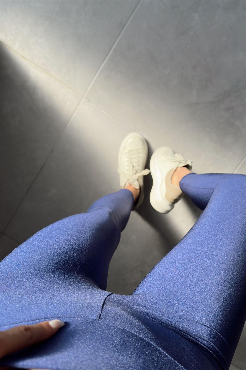 Orjinal Model Yüksek Bel Disco Kadın Tayt Lacivert