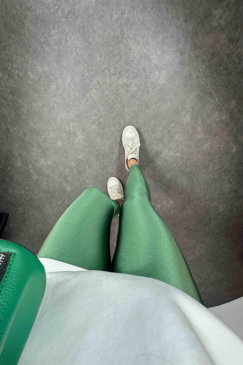 Orjinal Model Yüksek Bel Disco Kadın Tayt Yeşil