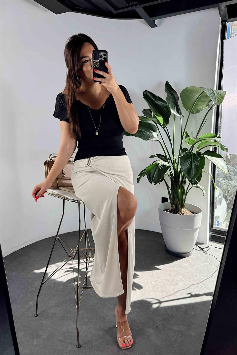 Ottoman Kumaş Önü Tokalı Etek Taş