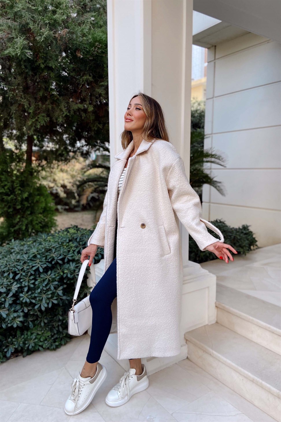 Oversize Bürümcük Kadın Kaban Ekru