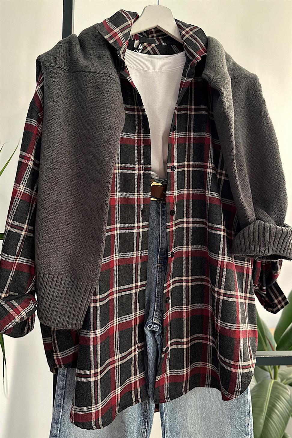 Oversize Ekose Gömlek Antrasit